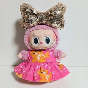 Care Bear Friend Bear Custom Dress and Matching Sequin Bow Made to fit Labubu